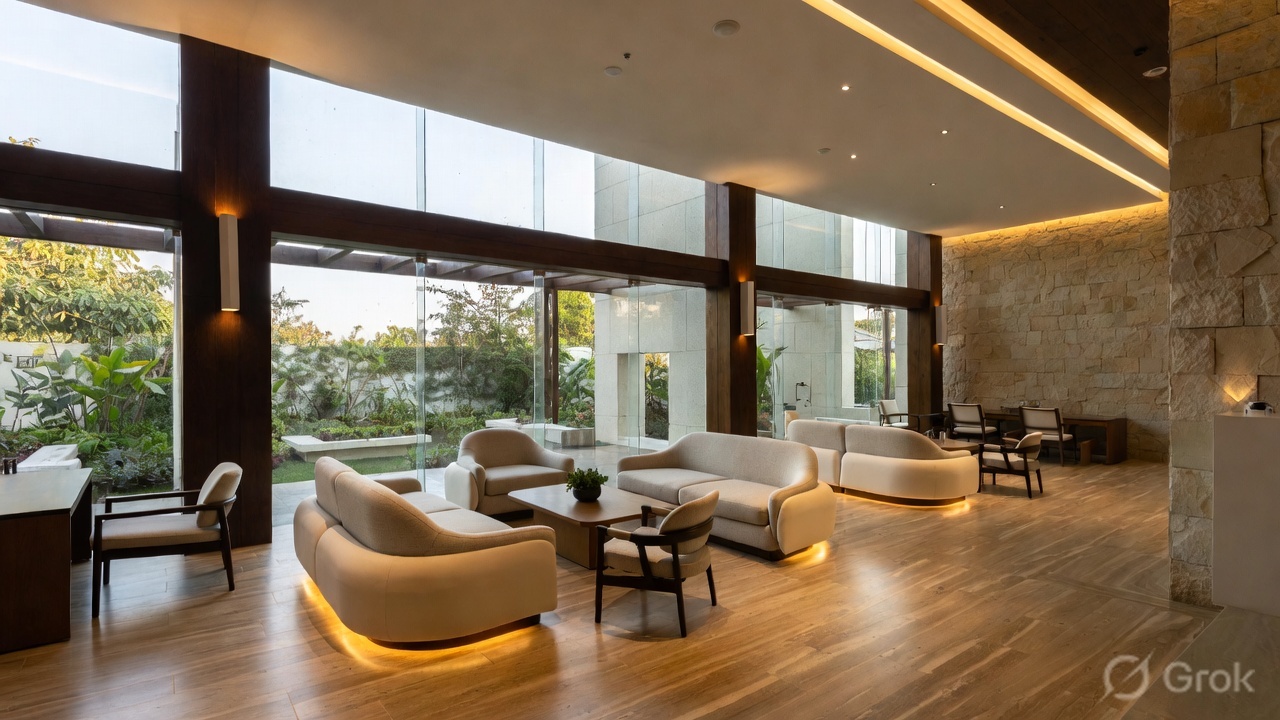 Curated clubhouse lounge at Pearl Mayberry Hollywood Town North Bangalore