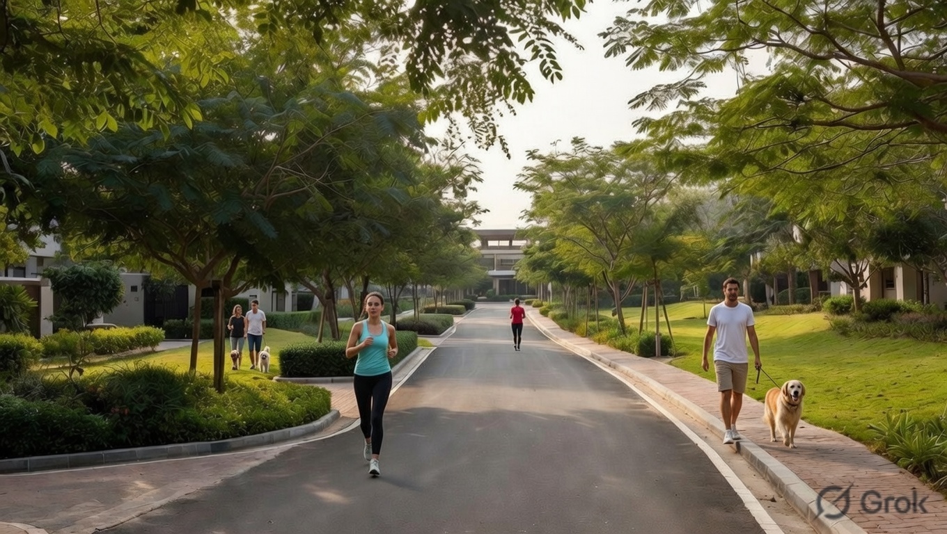 Landscaped greens and walkways at Pearl Mayberry plots for sale in Bangalore North